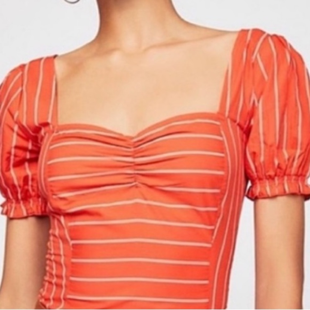 Free People puff short sleeve striped peasant style cropped top